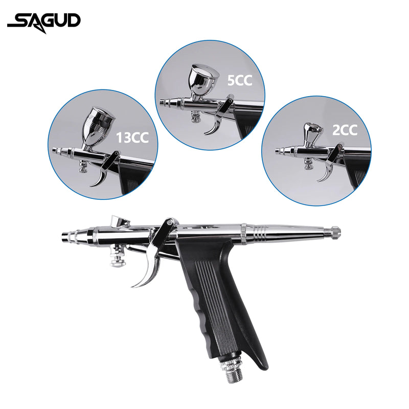 SAGUD Professional Airbrush Kit 0.3/0.5/0.8mm Nozzle Needle Accessories Suitable for Nail Art Tattoo Car Model Spray Painting