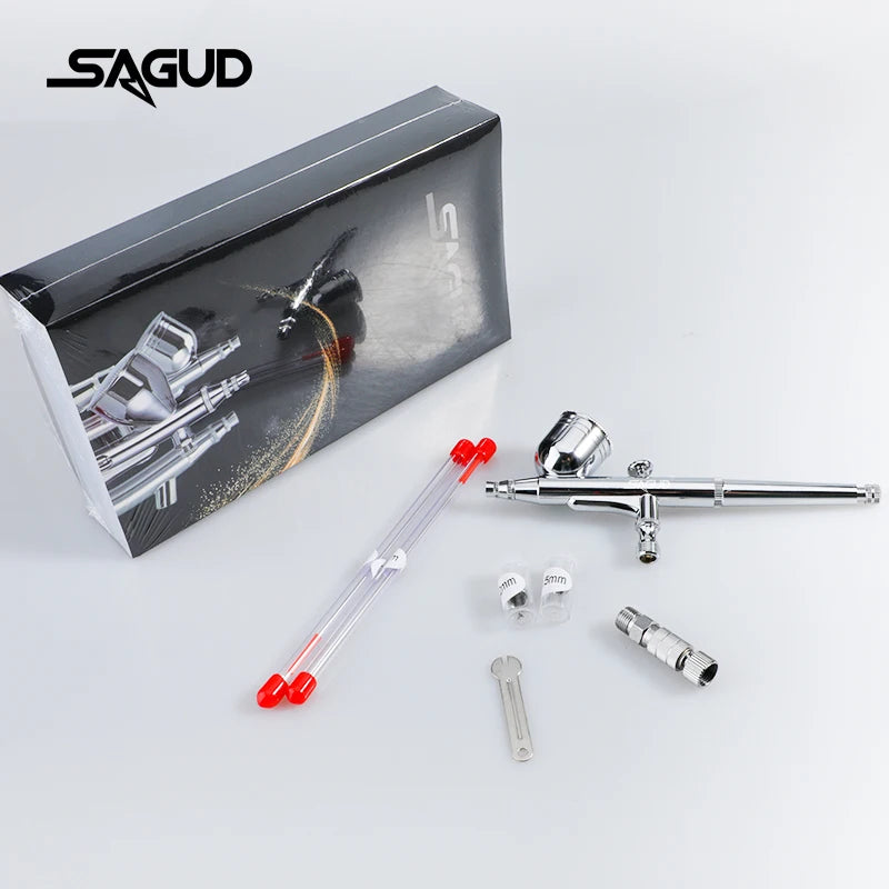 SAGUD Professional Airbrush Set - 0.2mm, 0.3mm, 0.5mm Needles and Nozzles with Quick Release and Air Hose