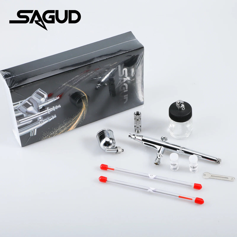 SAGUD Airbrush Pro Set Dual-Action Side Bowl Feed Airbrush with 0.2mm Nozzle Needle and Paint Glass Bottle for Nail Art, Cake Decorating, and Hobbies