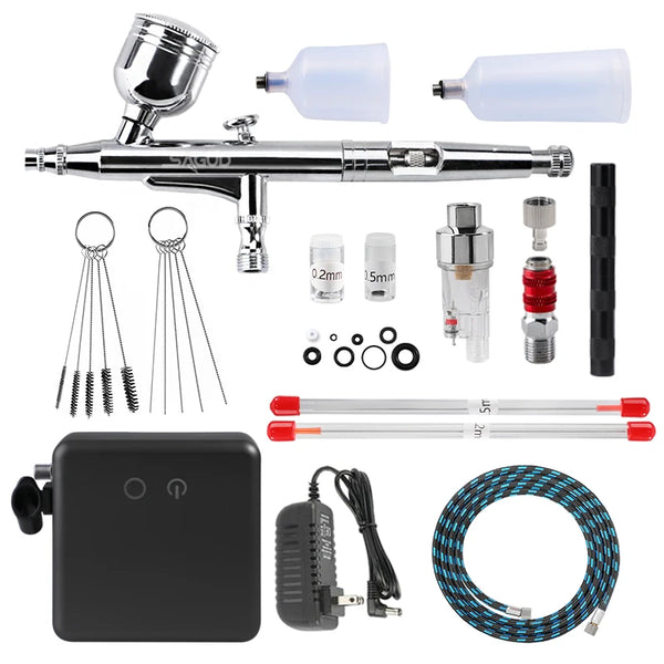 Airbrush Compressor Kit Dual-Action 0.3mm Air Brush Gun with Spray Gun Hose Filter for Model Airbrush, Nail, Tattoo Painting