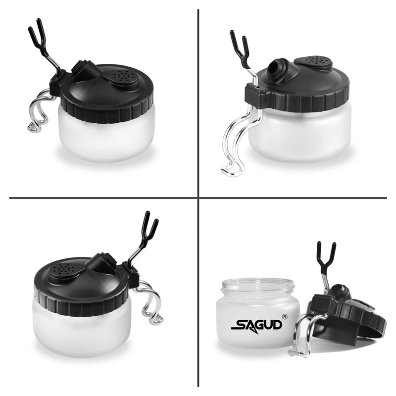 SAGUD Airbrush Cleaning Kit - Clean Pot Jar with Holder, Cleaning Brushes/Needles, Double-Ended Brush, and AirBrush Protection Covers