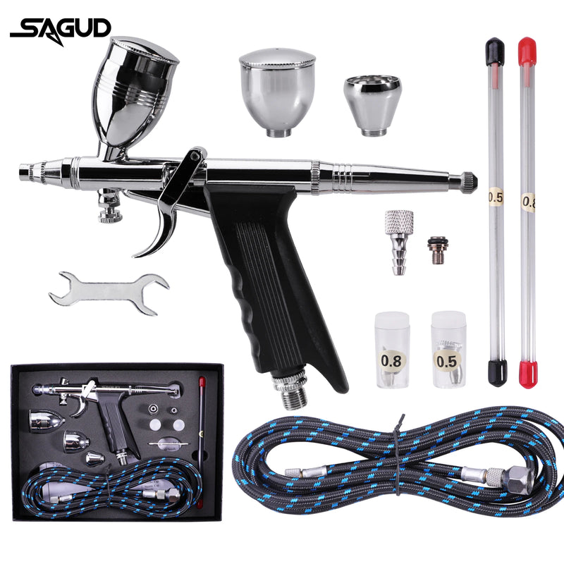 SAGUD Professional Airbrush Kit 0.3/0.5/0.8mm Nozzle Needle Accessories Suitable for Nail Art Tattoo Car Model Spray Painting