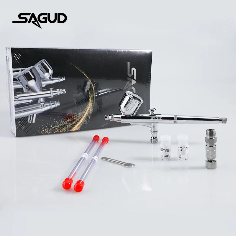 SAGUD Professional Airbrush Set - 0.2mm, 0.3mm, 0.5mm Needles and Nozzles with Quick Release and Air Hose